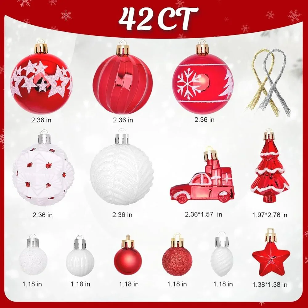 42 Pcs Christmas Ornaments Various Styles of Christmas Ball Holiday